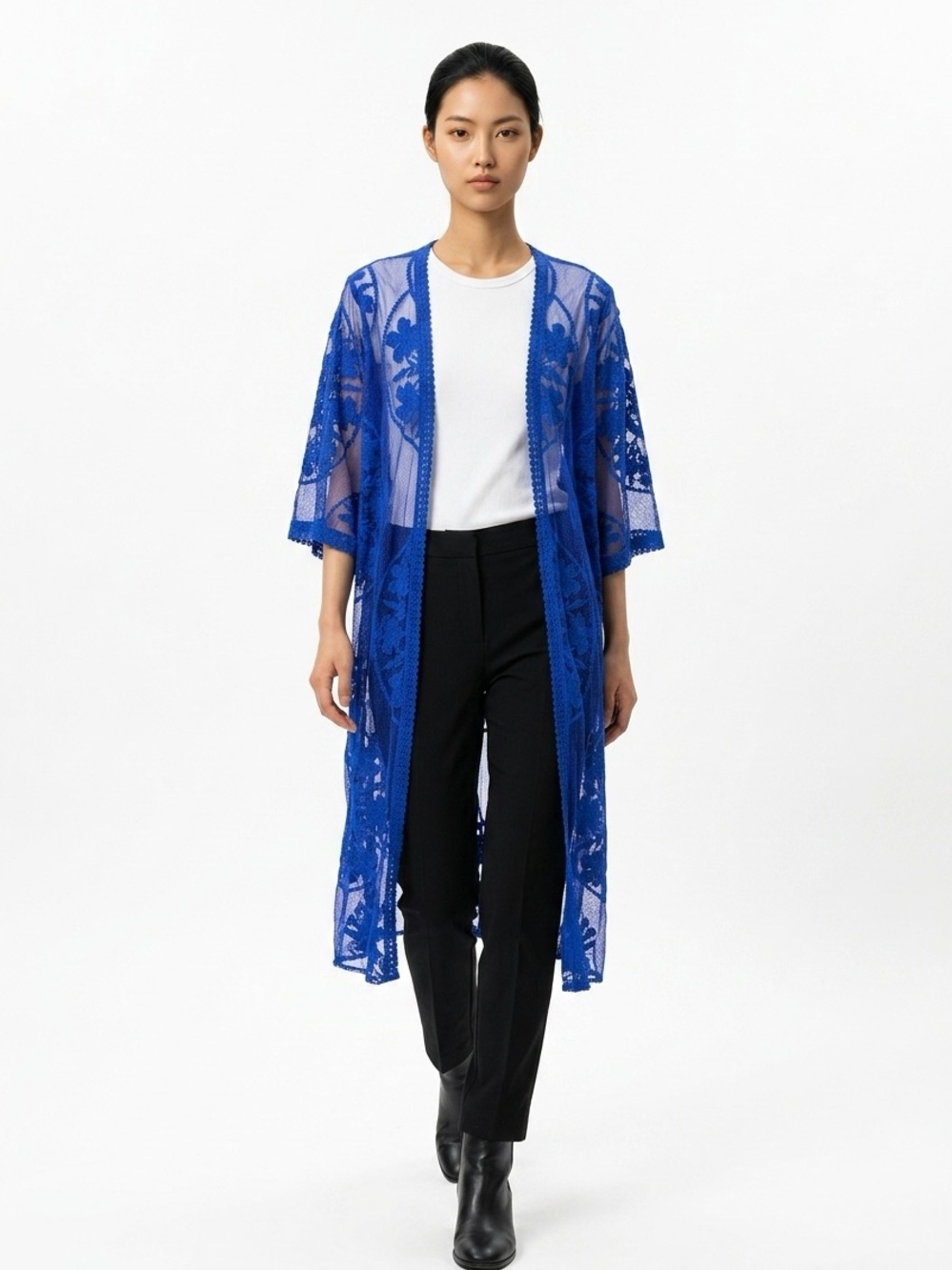 Boho Fairy Sheer Mesh Cottagecore Embroidered Lace Duster Kimono Women Cardigan